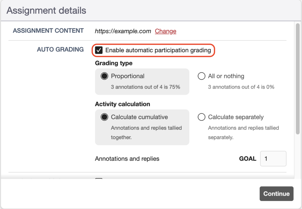 auto grading setting on assignment creation