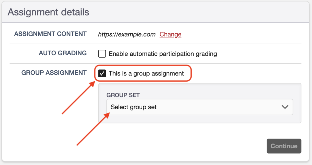 group setting option during assignment creation