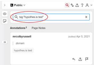 A view of the Hypothesis Sidebar with the search bar saying 