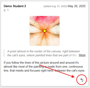 An image of an annotation Card. Highlighted in red is the Reply button on the Card.