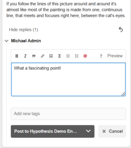 An image of an open text field in a reply to an annotation.