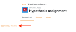 A screenshot of the Moodle page showing the Hypothesis Activity with an arrow pointing to the 