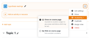 A screenshot of the options on the Moodle course page for Folders, showing both the available and unavailable options.