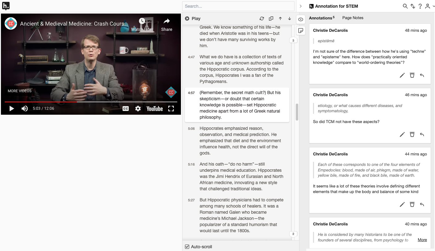 Youtube Video Annotations using Hypothesis
