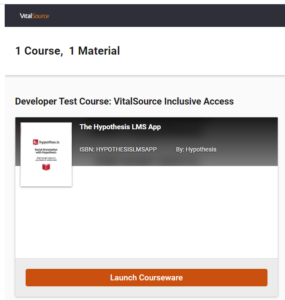 A screenshot of the Hypothesis course tool in VitalSource. At the top the name of the course is listed, and then the tool is labeled 