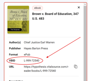 A screenshot of the Book Details in VitalSource. The details displayed include the book title, author, etc. There is a category called 