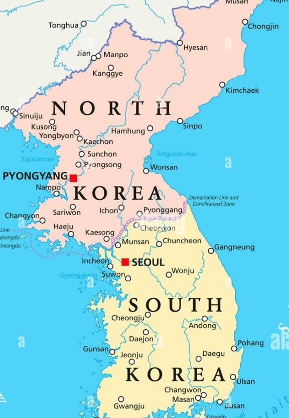An illustration showing the boundaries between two countries, including major cities
