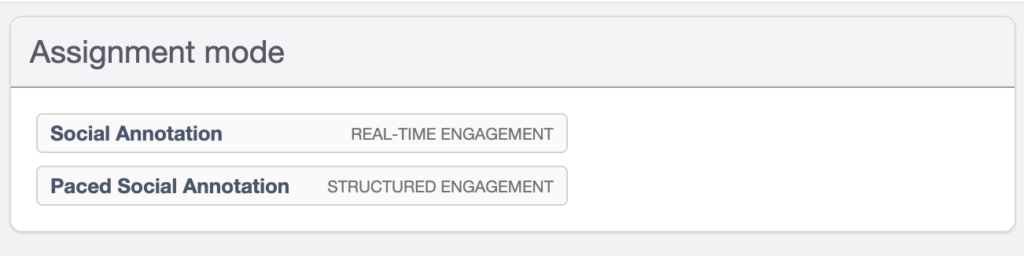 Assignment mode selection window