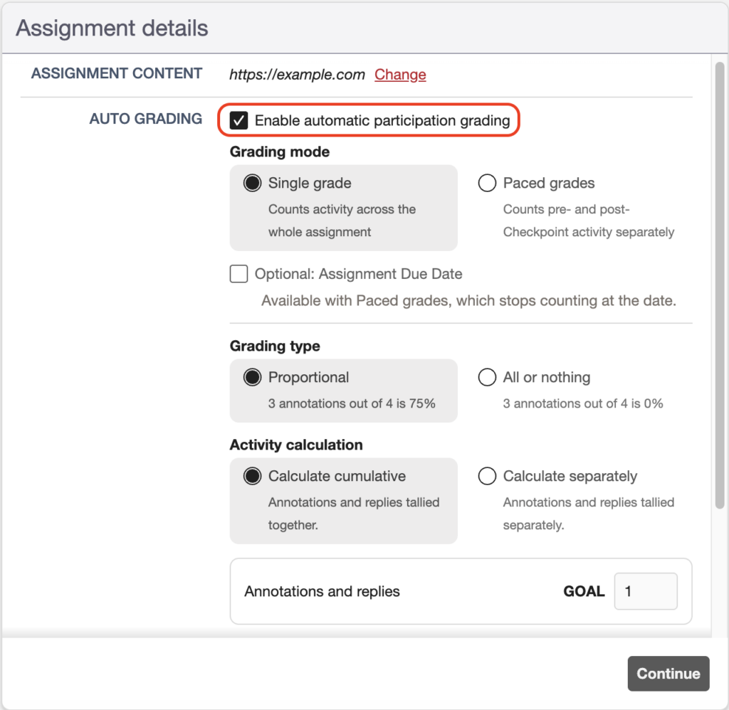 auto grading dialog showing the single and paced grade options.