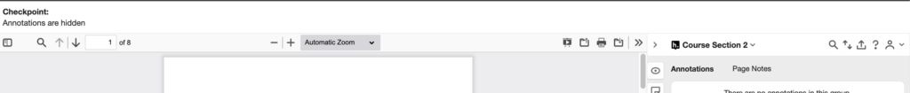 The student view of a Paced Social Annotation assignment, focusing on the top bar. The student sees "Checkpoint: Annotations are hidden" on the right, and the left contains the text "Assignment Due Date" along with a date.
