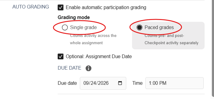 dialog showing the single and paced grades options